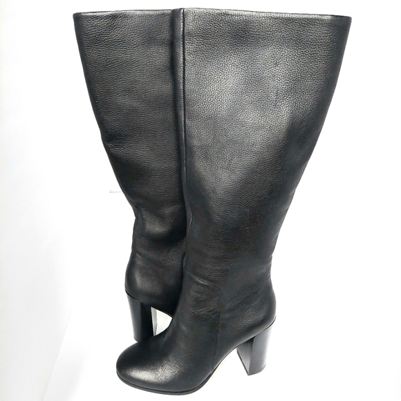 NWOB Kenneth Cole Black Soft Pebble Leather Justin Tall Riding Style Boot Sz 6 - Picture 2 of 9